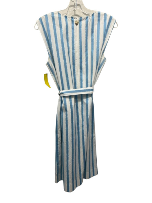 Escada Size 38 Blue & White Cotton Sleeveless Striped Back Zip Below knee Dress Blue & White / 38