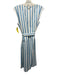 Escada Size 38 Blue & White Cotton Sleeveless Striped Back Zip Below knee Dress Blue & White / 38