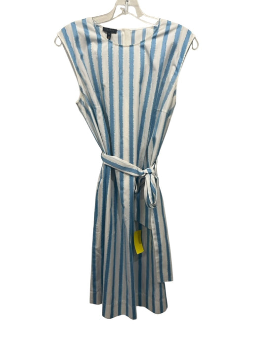 Escada Size 38 Blue & White Cotton Sleeveless Striped Back Zip Below knee Dress Blue & White / 38