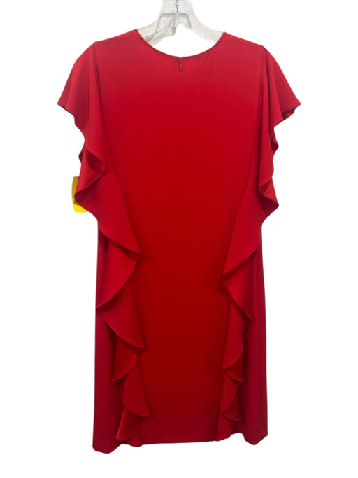 Escada Size 40 Red Triacetate Blend Cap Ruffle Sleeve Darted Back Zip Dress Red / 40