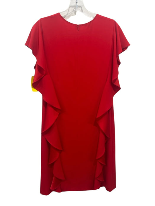 Escada Size 40 Red Triacetate Blend Cap Ruffle Sleeve Darted Back Zip Dress Red / 40