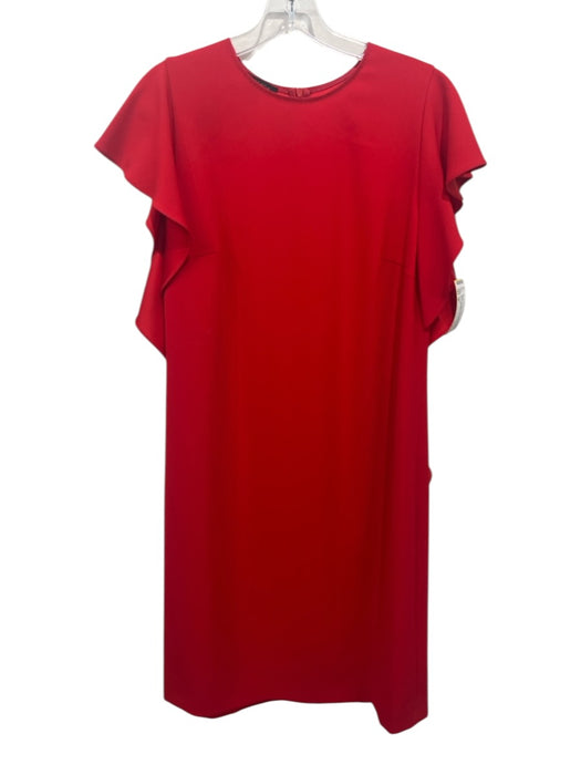Escada Size 40 Red Triacetate Blend Cap Ruffle Sleeve Darted Back Zip Dress Red / 40