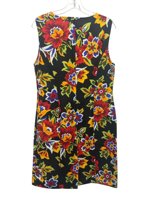 Carolina Herrera Size 12 Black & Multi Cotton & Silk Sleeveless Floral Dress Black & Multi / 12