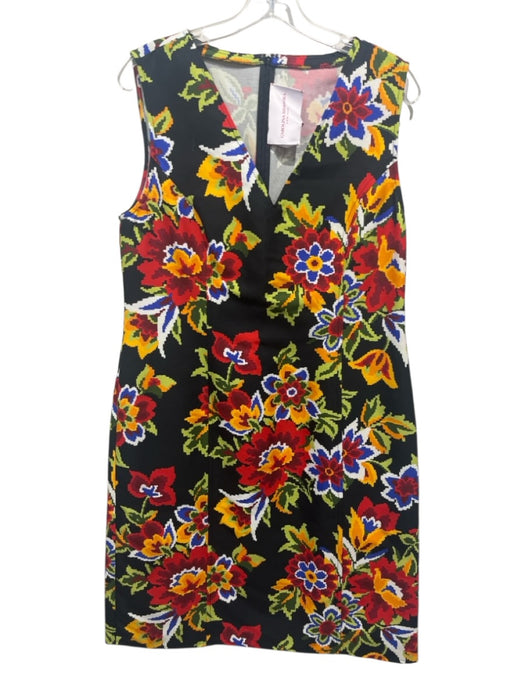 Carolina Herrera Size 12 Black & Multi Cotton & Silk Sleeveless Floral Dress Black & Multi / 12