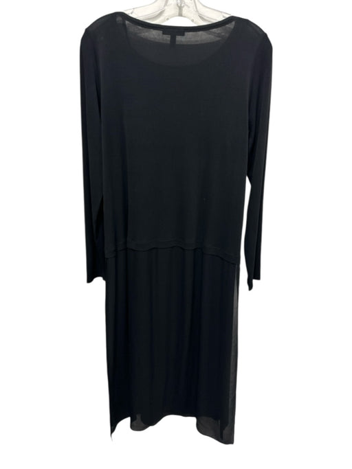 Eileen Fisher Size Medium Black Silk Long Sleeve Mixed Fabric Sheer Midi Dress Black / Medium