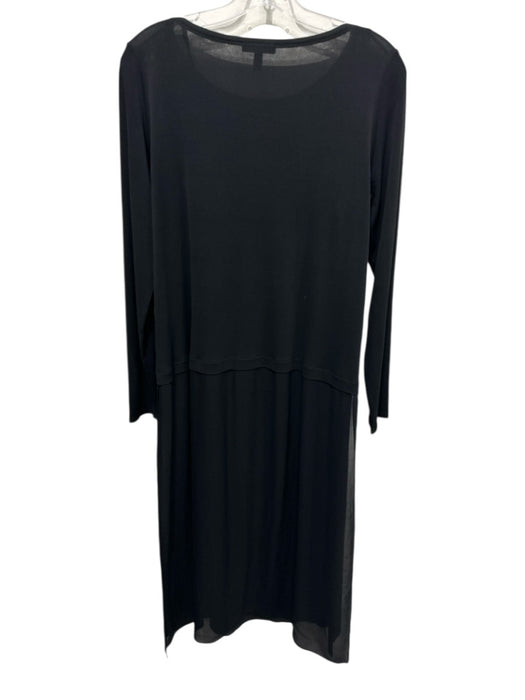 Eileen Fisher Size Medium Black Silk Long Sleeve Mixed Fabric Sheer Midi Dress Black / Medium
