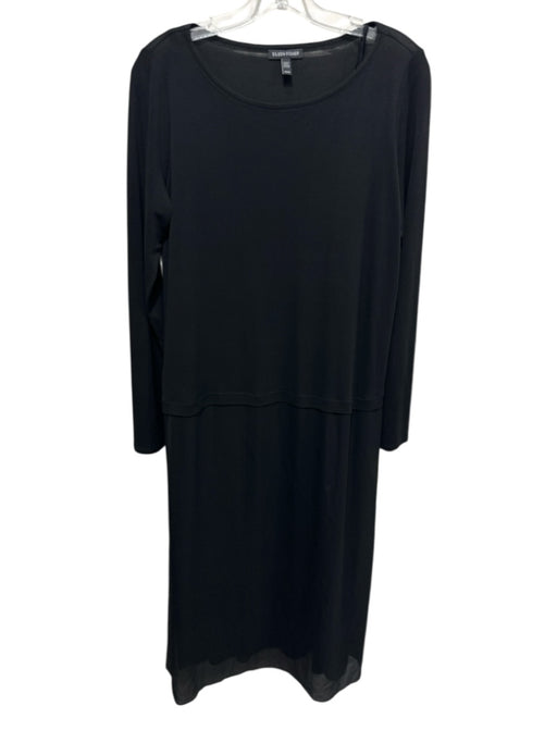 Eileen Fisher Size Medium Black Silk Long Sleeve Mixed Fabric Sheer Midi Dress Black / Medium