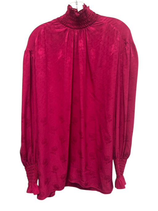 Gucci Size 48 Pink Silk jaquard 1/4 Button Floral High Neck Top Pink / 48