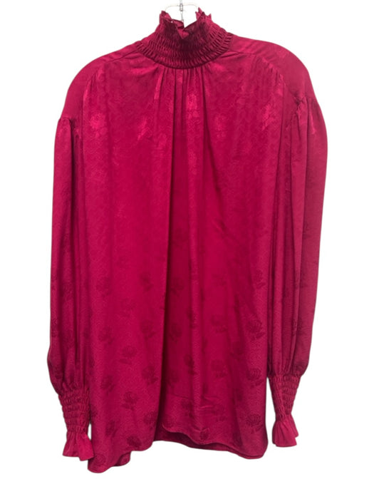 Gucci Size 48 Pink Silk jaquard 1/4 Button Floral High Neck Top Pink / 48