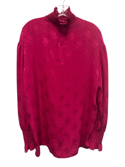 Gucci Size 48 Pink Silk jaquard 1/4 Button Floral High Neck Top Pink / 48
