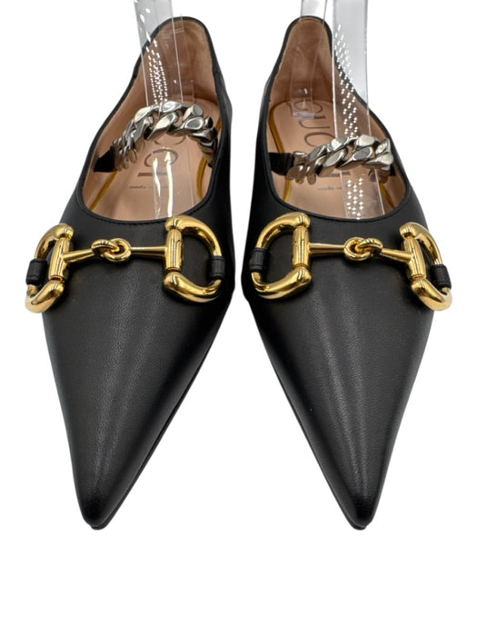 Gucci Shoe Size 40 Black Leather Pointed Toe Horse Bit Flare Chain Strap Shoes Black / 40