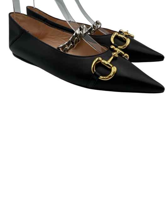 Gucci Shoe Size 40 Black Leather Pointed Toe Horse Bit Flare Chain Strap Shoes Black / 40