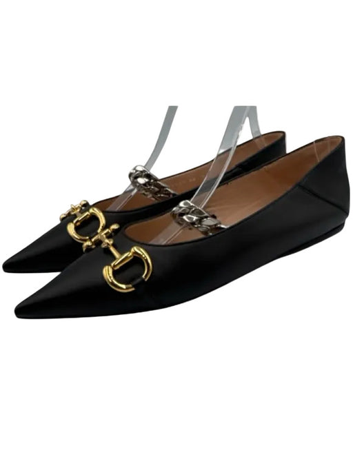 Gucci Shoe Size 40 Black Leather Pointed Toe Horse Bit Flare Chain Strap Shoes Black / 40
