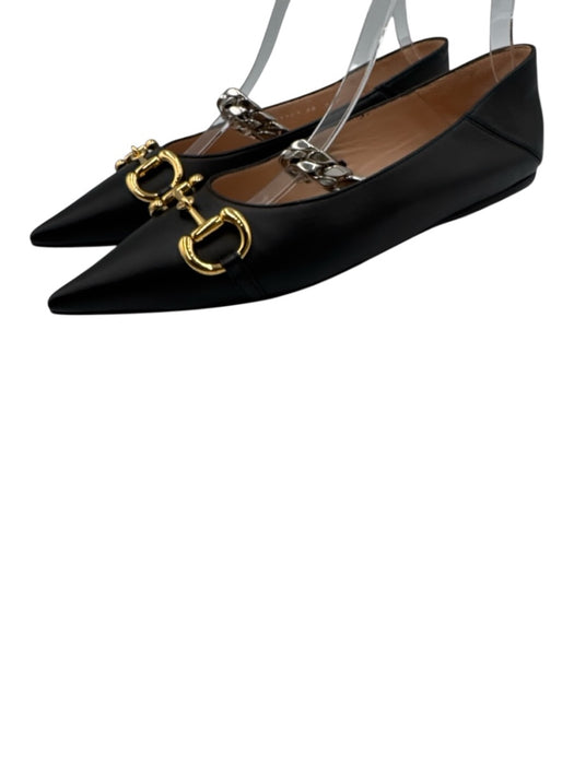 Gucci Shoe Size 40 Black Leather Pointed Toe Horse Bit Flare Chain Strap Shoes Black / 40