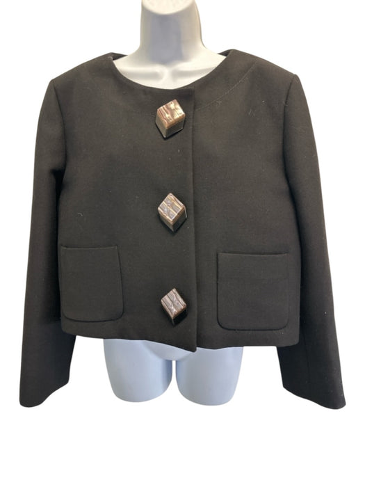 Gucci Size 48 / 12 / L Black Wool Blend Double Breast Square Buttons Crop Jacket Black / 48 / 12 / L
