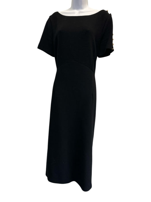 Gucci Size 48 / 12 / L Black & Gold Wool Crepe Short Sleeve Princess Seams Dress Black & Gold / 48 / 12 / L