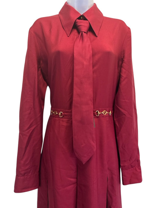 Gucci Size 46 Burgundy Silk Twill Horsebit Neck Tie Button Up & Collar Dress Burgundy / 46