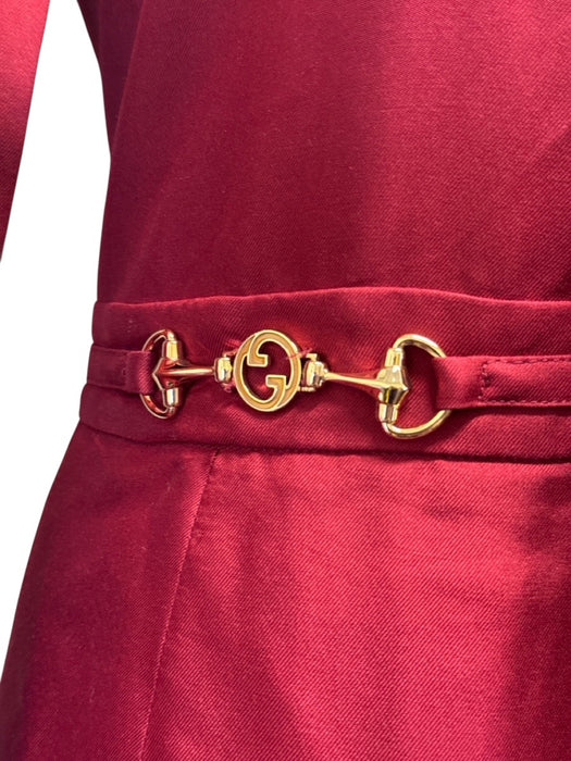 Gucci Size 46 Burgundy Silk Twill Horsebit Neck Tie Button Up & Collar Dress Burgundy / 46