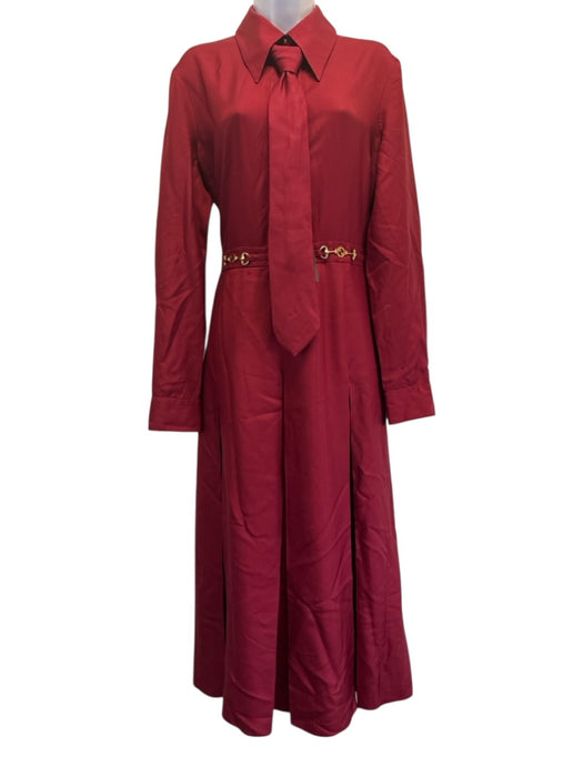 Gucci Size 46 Burgundy Silk Twill Horsebit Neck Tie Button Up & Collar Dress Burgundy / 46