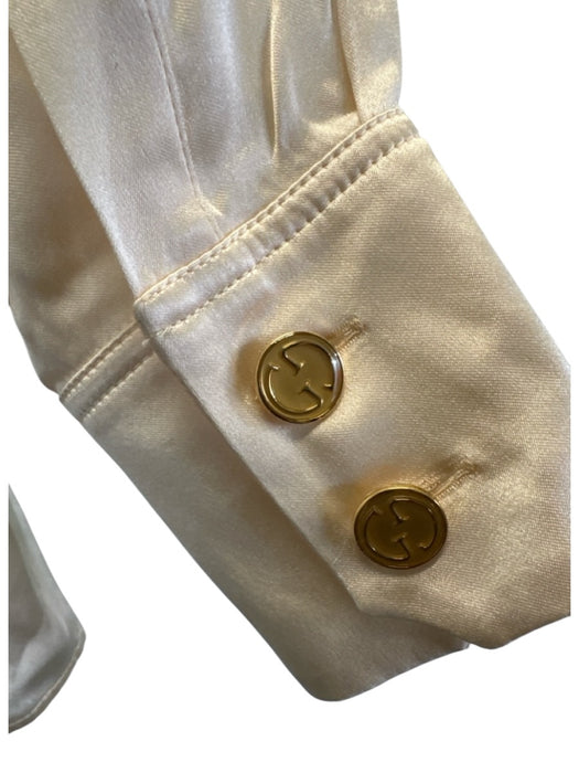 Gucci Size 48 / 12 / L Cream Silk & Viscose Satin covered buttons Collar Top Cream / 48 / 12 / L