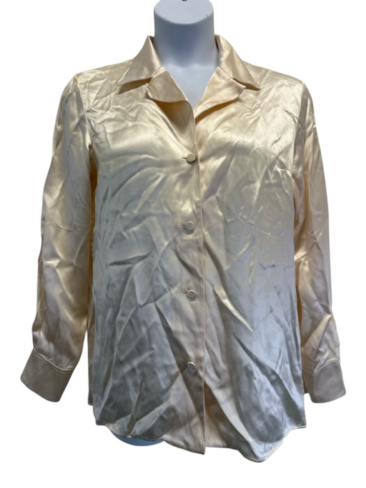 Gucci Size 48 / 12 / L Cream Silk & Viscose Satin covered buttons Collar Top Cream / 48 / 12 / L