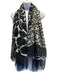 Gucci Black & Cream Silk Sheer Giraffe Raw Edge scarf Black & Cream / Large