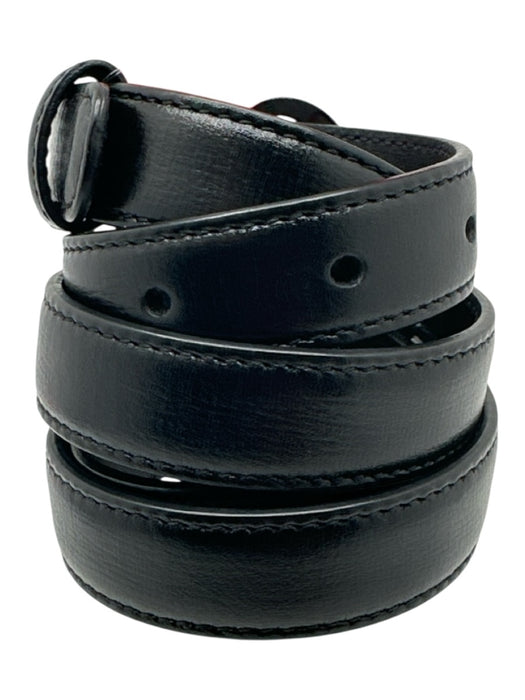 Gucci Black Leather Thin Enamel Logo Buckle Belts Black / L