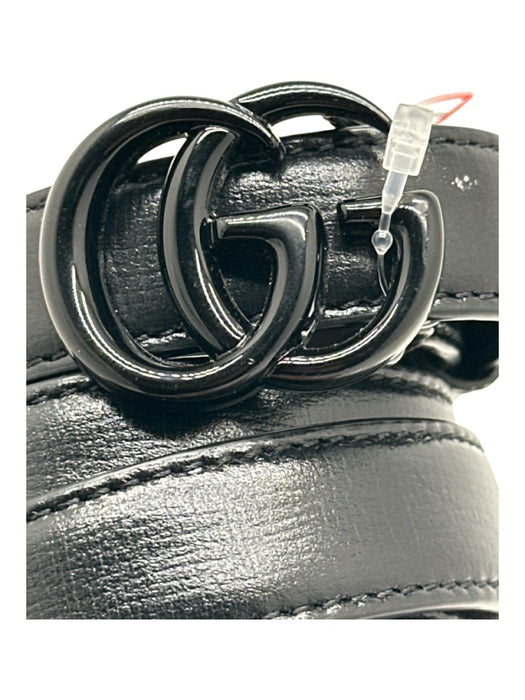 Gucci Black Leather Thin Enamel Logo Buckle Belts Black / L