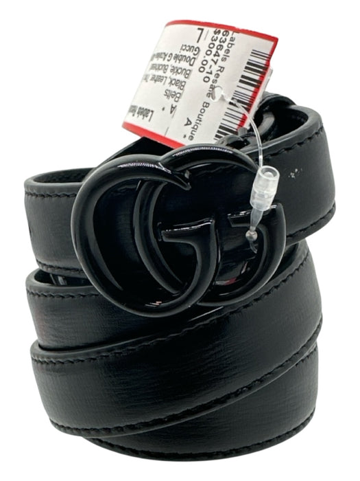 Gucci Black Leather Thin Enamel Logo Buckle Belts Black / L