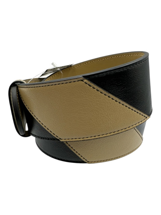 Gucci Gold, Black & Tan Leather GG Buckle Color Block Wide Belts Gold, Black & Tan / M