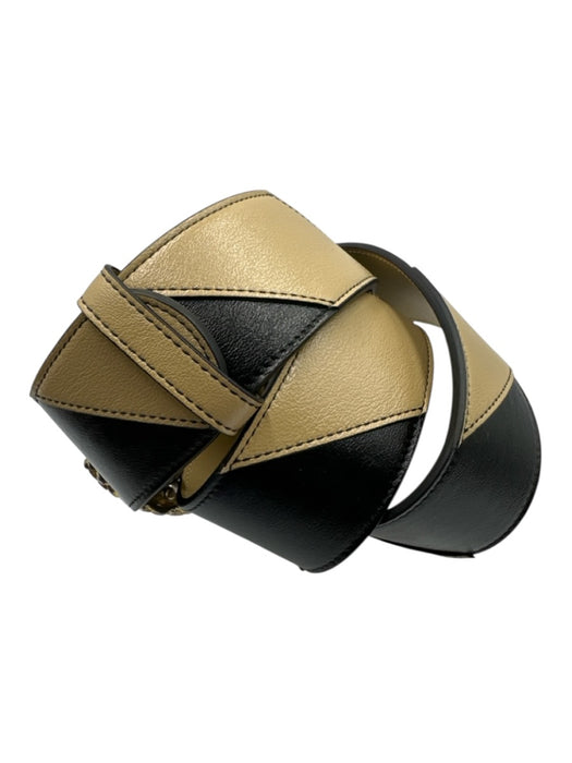 Gucci Gold, Black & Tan Leather GG Buckle Color Block Wide Belts Gold, Black & Tan / M