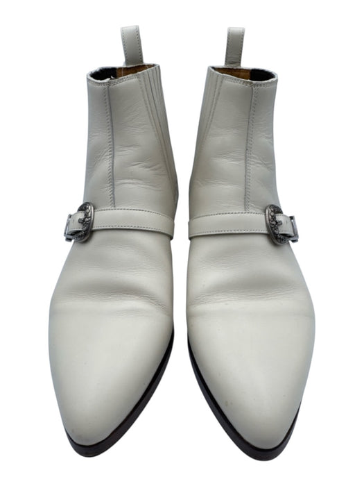 Gucci Shoe Size 40 Cream & Silver Leather Pointed Toe Elastic Sides Booties Cream & Silver / 40