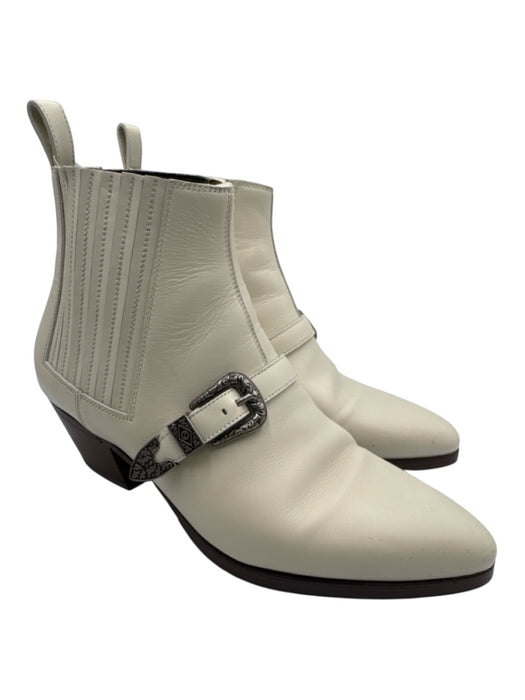 Gucci Shoe Size 40 Cream & Silver Leather Pointed Toe Elastic Sides Booties Cream & Silver / 40