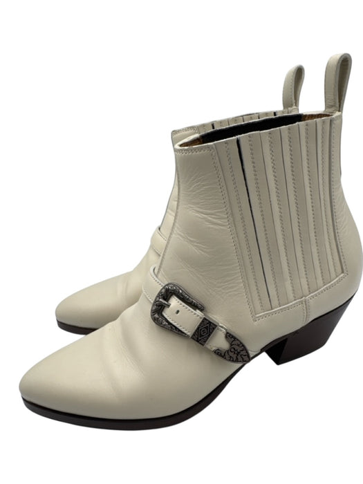 Gucci Shoe Size 40 Cream & Silver Leather Pointed Toe Elastic Sides Booties Cream & Silver / 40