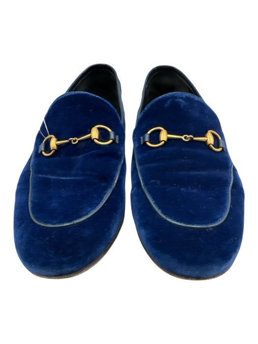 Gucci Shoe Size 40 royal blue & gold Leather Velvet Round Horse Bit Loafer Flats royal blue & gold / 40