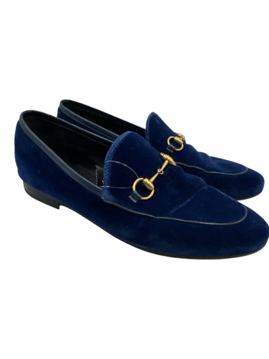 Gucci Shoe Size 40 royal blue & gold Leather Velvet Round Horse Bit Loafer Flats royal blue & gold / 40