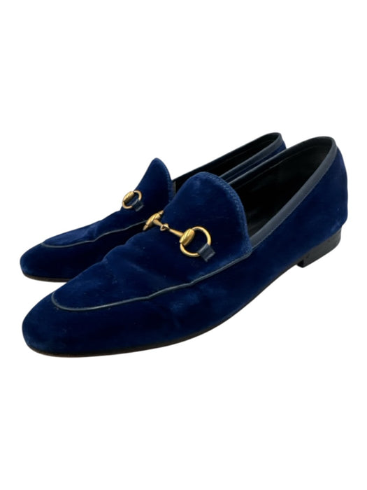 Gucci Shoe Size 40 royal blue & gold Leather Velvet Round Horse Bit Loafer Flats royal blue & gold / 40