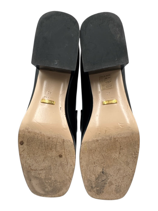 Gucci Shoe Size 40 Black & Gold Leather Square Toe Platform Horse Bit Flats Black & Gold / 40