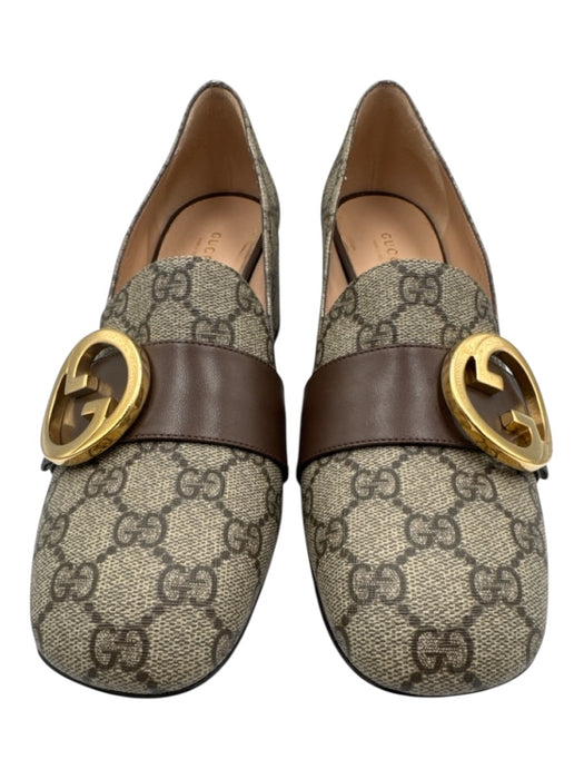 Gucci Shoe Size 40 Brown & Tan Coated Canvas Leather Guccissima Block heel Pumps Brown & Tan / 40