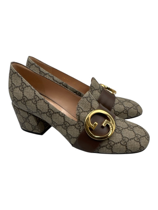 Gucci Shoe Size 40 Brown & Tan Coated Canvas Leather Guccissima Block heel Pumps Brown & Tan / 40