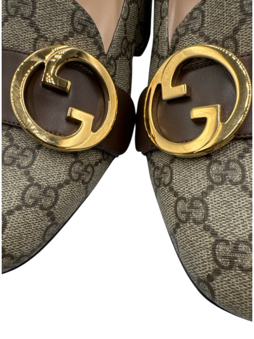 Gucci Shoe Size 40 Brown & Tan Coated Canvas Leather Guccissima Block heel Pumps Brown & Tan / 40