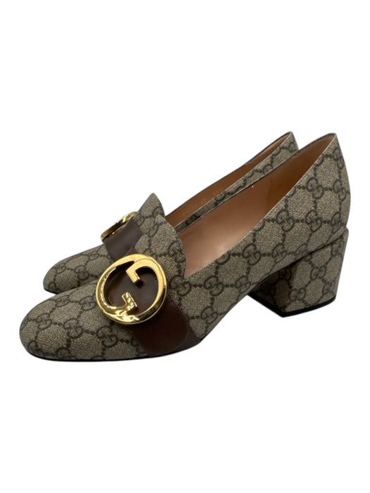 Gucci Shoe Size 40 Brown & Tan Coated Canvas Leather Guccissima Block heel Pumps Brown & Tan / 40