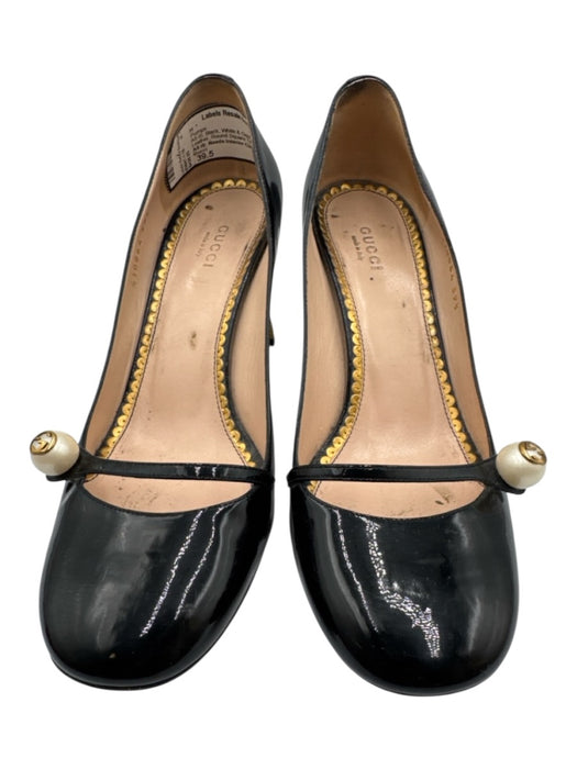 Gucci Shoe Size 39.5 Black, White & Gold Patent Leather Round Square Toe Pumps Black, White & Gold / 39.5