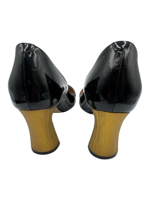 Gucci Shoe Size 39.5 Black, White & Gold Patent Leather Round Square Toe Pumps Black, White & Gold / 39.5
