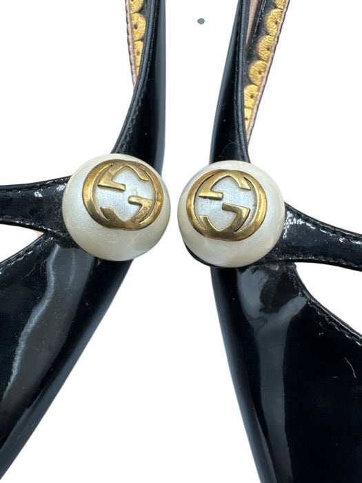 Gucci Shoe Size 39.5 Black, White & Gold Patent Leather Round Square Toe Pumps Black, White & Gold / 39.5