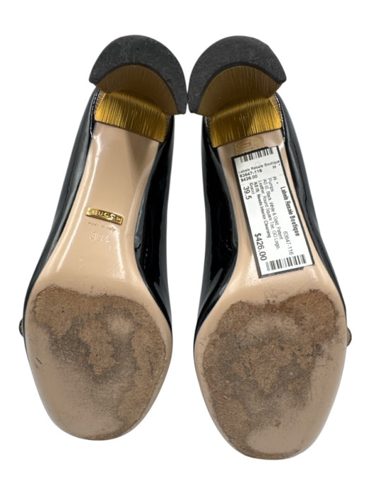 Gucci Shoe Size 39.5 Black, White & Gold Patent Leather Round Square Toe Pumps Black, White & Gold / 39.5