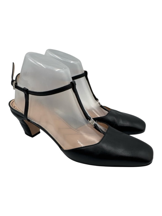 Gucci Shoe Size 40 Black & Silver Leather Silver Logo T Strap Block Heel Pumps Black & Silver / 40