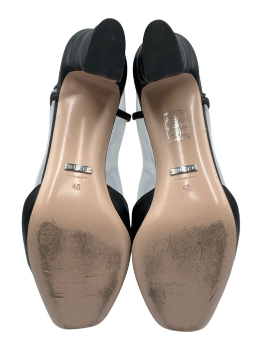 Gucci Shoe Size 40 Black & Silver Leather Silver Logo T Strap Block Heel Pumps Black & Silver / 40