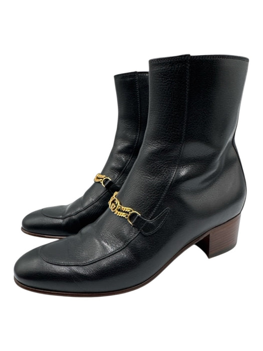 Gucci Shoe Size 39.5 Black & Gold Leather Chain Interior Zip Ankle Booties Black & Gold / 39.5