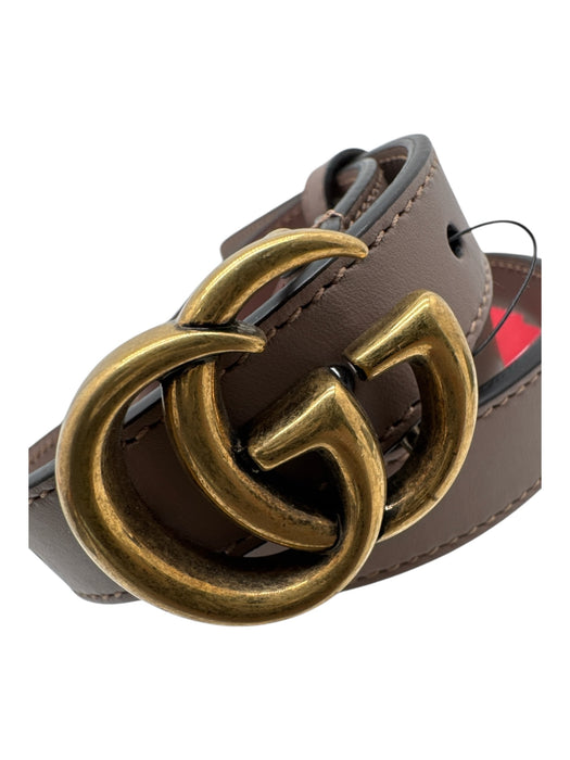 Gucci Taupe Leather Thin Gold Hardware Logo Buckle Belts Taupe / L